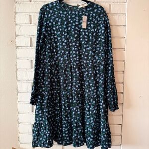 Loft navy and green floral tiered dress